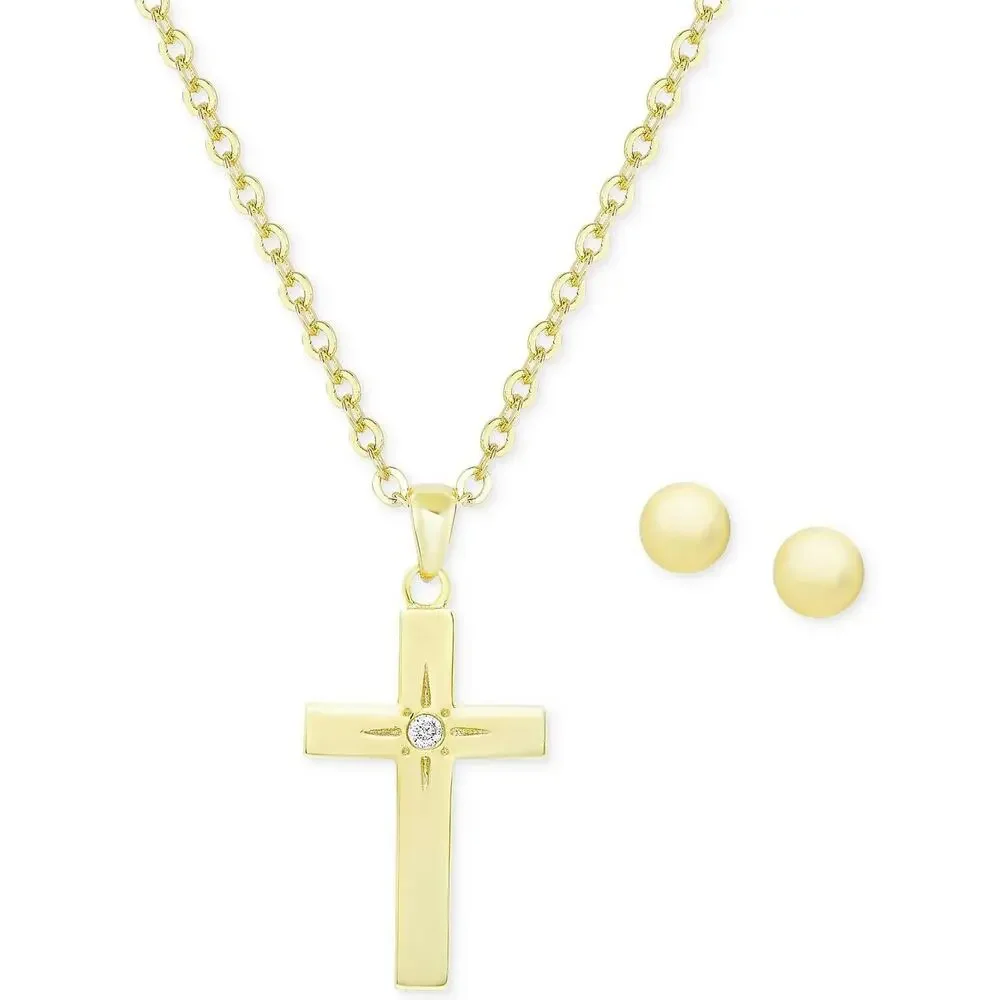 Children's Cubic Zirconia Cross Pendant Necklace &‎ Earrings Set $80